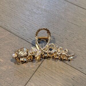 Gold Love Hair Clip with Pearl Accent
